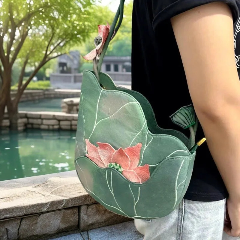 JIAERDI Chinese Style Embroidery Green Messenger Bag Wallet Women Harajuku Lotus Shoulder Bags Ladies Ancient Hanfu Handbag Chic 260307