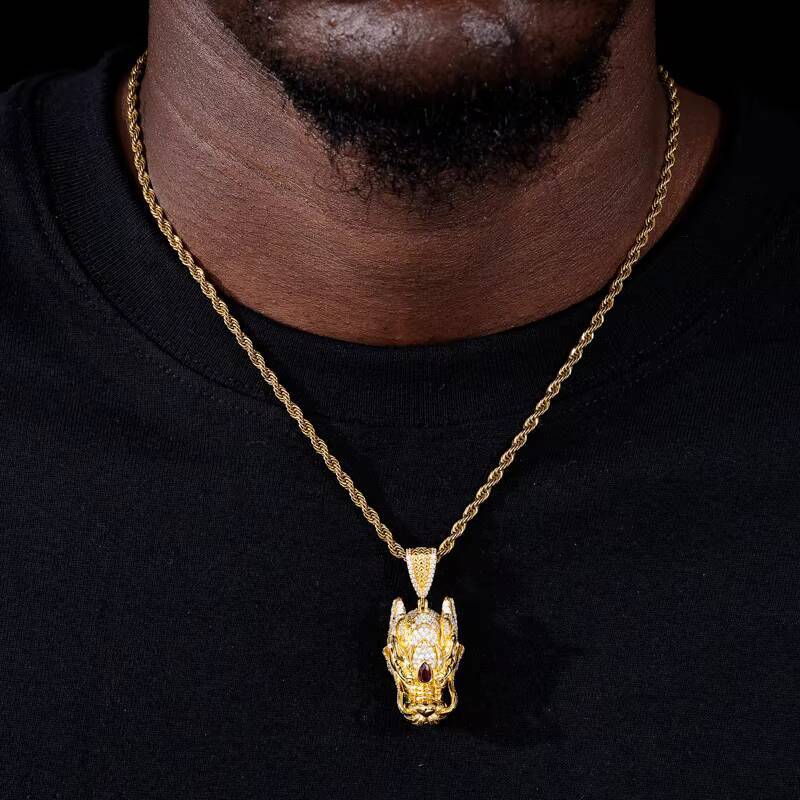 New Hip Hop 18K Gold Plated 925 Sterling Silver Moissanite Iced Out Animal Jewelry Dragon Pendant Necklaces for Women Men
