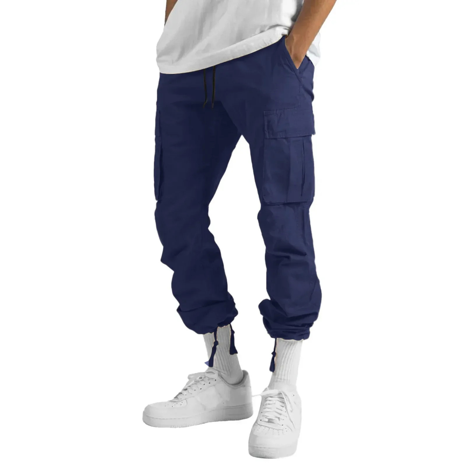 Pocket Solid Cargo Pants Trousers for Men Full Length Casual Loose Drawstring Pockets Pants Male Cargo Pants 5XL 260305
