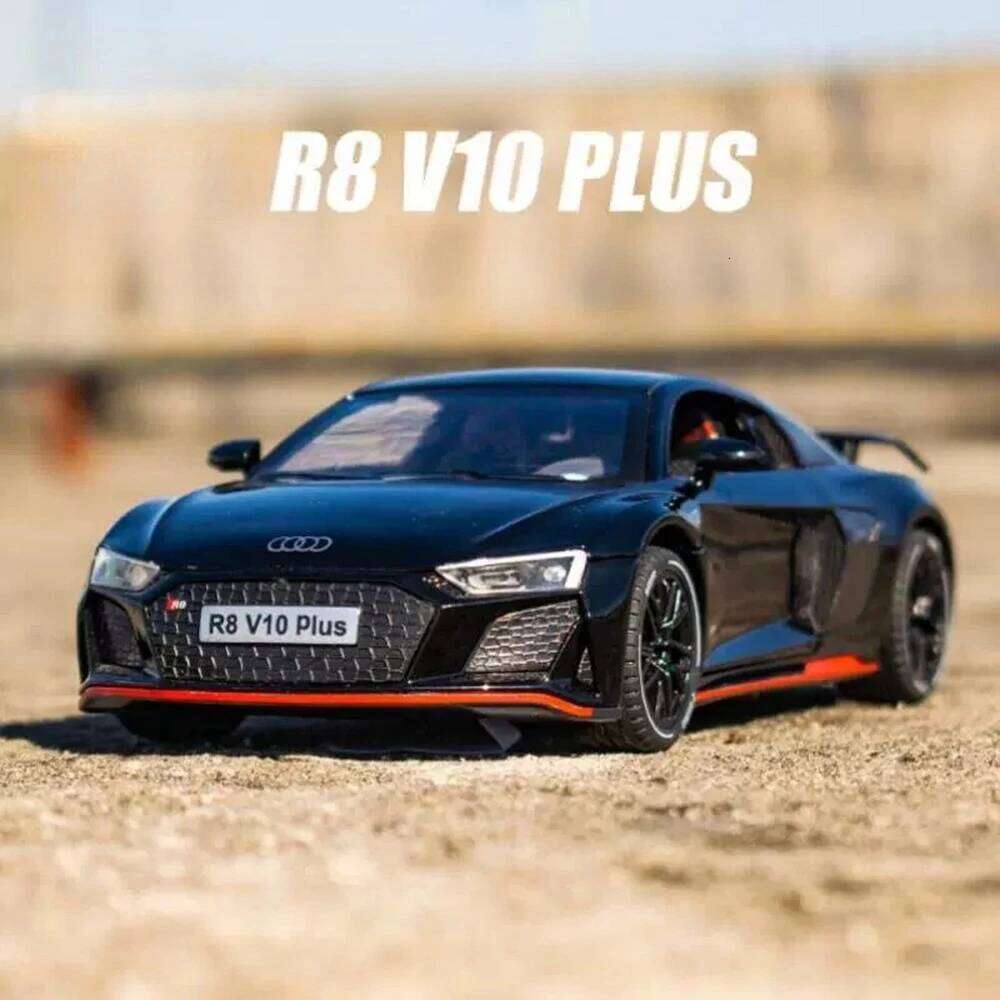 1:24 R8 V10 Plus RS7 Car Model Diecast Alloy Toys 4 Doors Opened with Sound Light Pull Back Miniature Vehices Fashion Home Decor Z260307