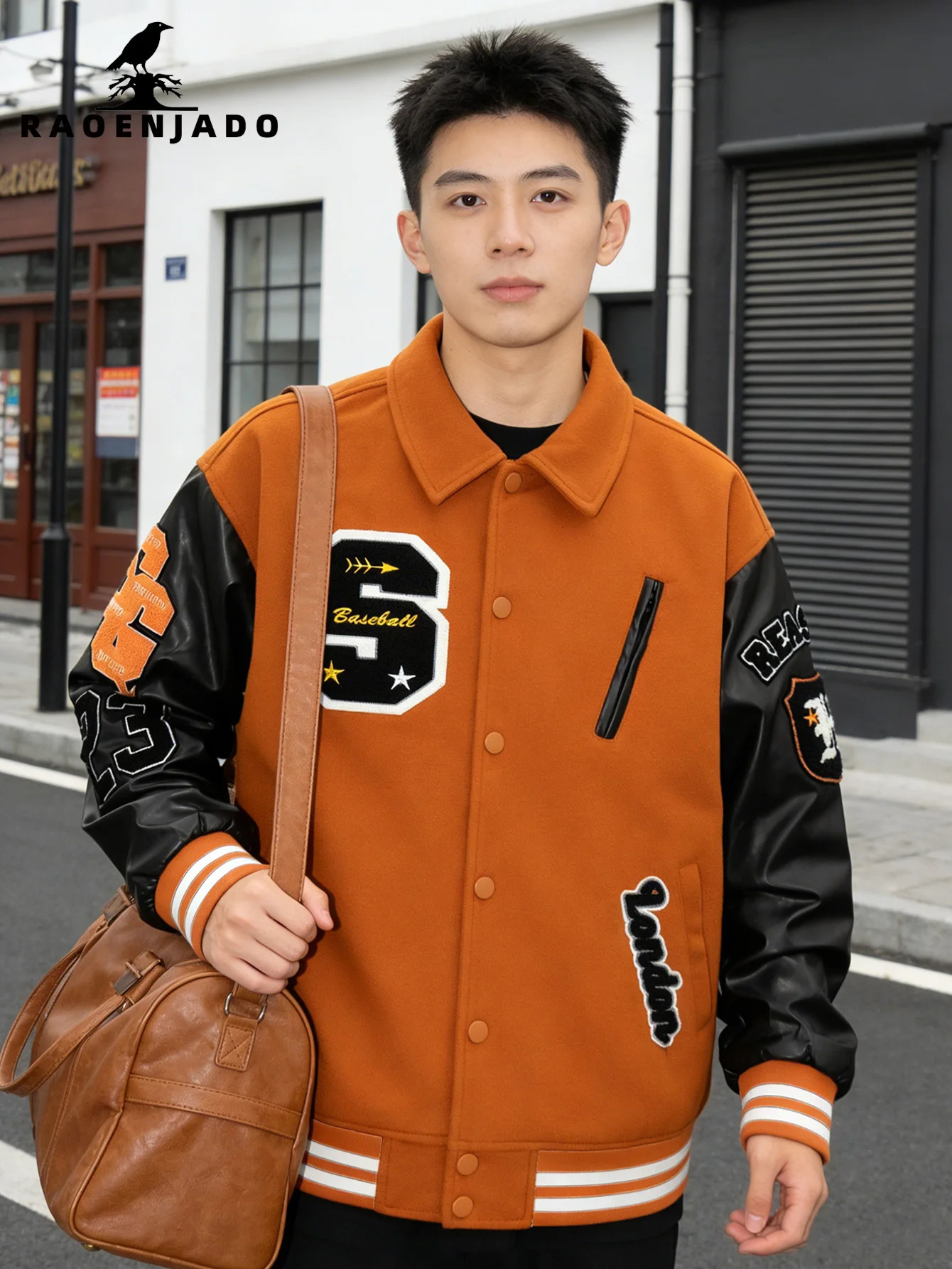 Mens Varsity Jacket Faux Leather Sleeve Vintage Motorcycle Coat Bomber Lapel Collar SpringAutumn Lertterman Outdoor Menswear 260306