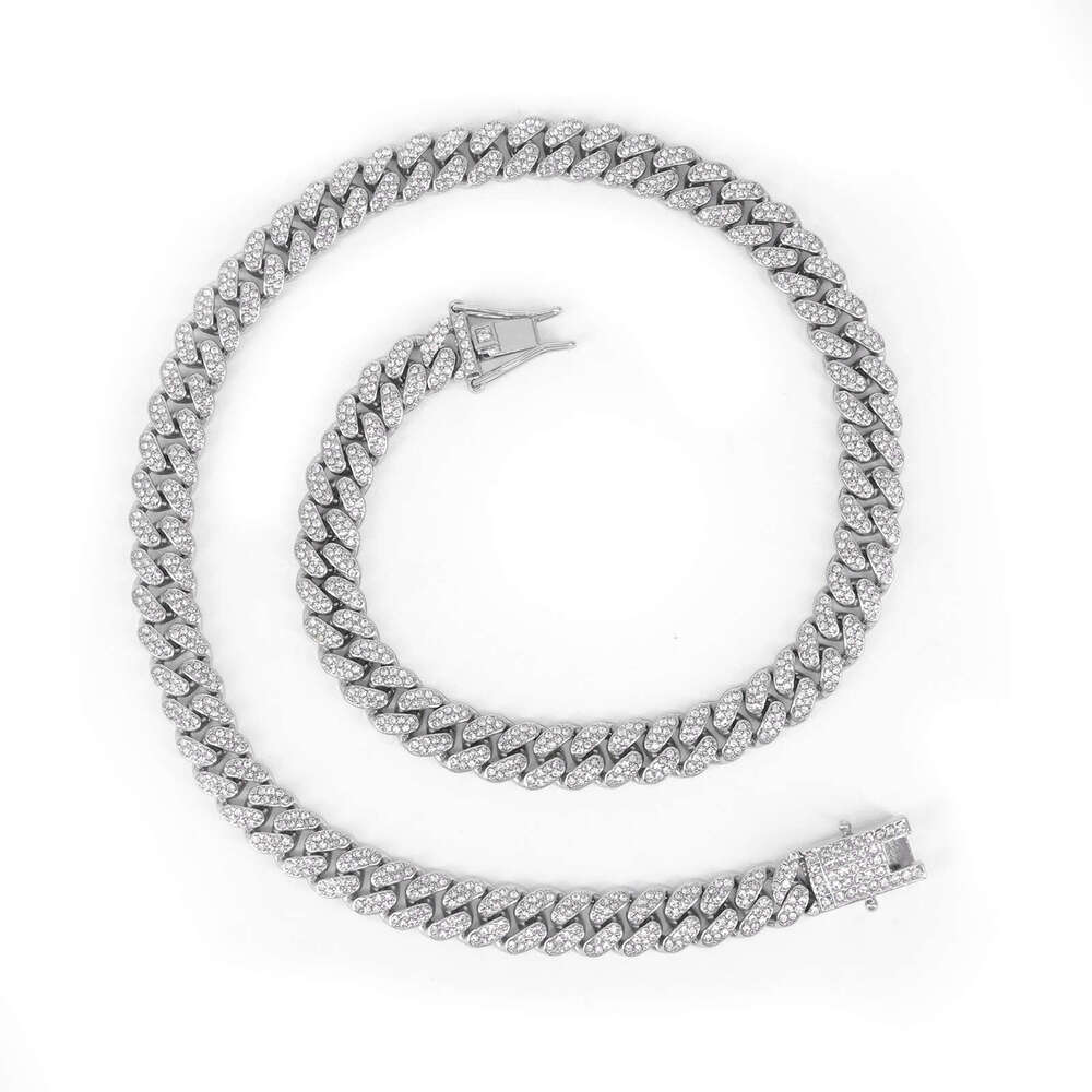 Cross-border jewelry 10mm round thickened new full-diamond necklace, high-quality alloy diamond-encrusted hip-hop Cuban chain