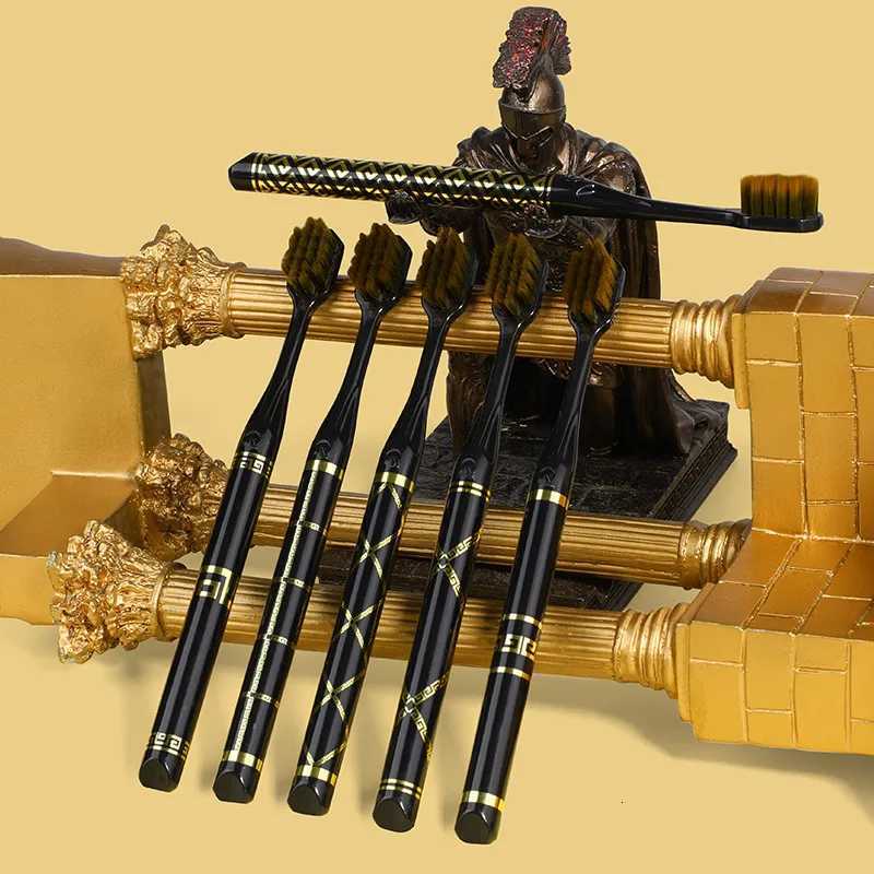 This 6-piece black gold upscale gift box toothbrush set with soft bristles deeply cleans teeth and is ideal for adult daily home and travel use.T26030