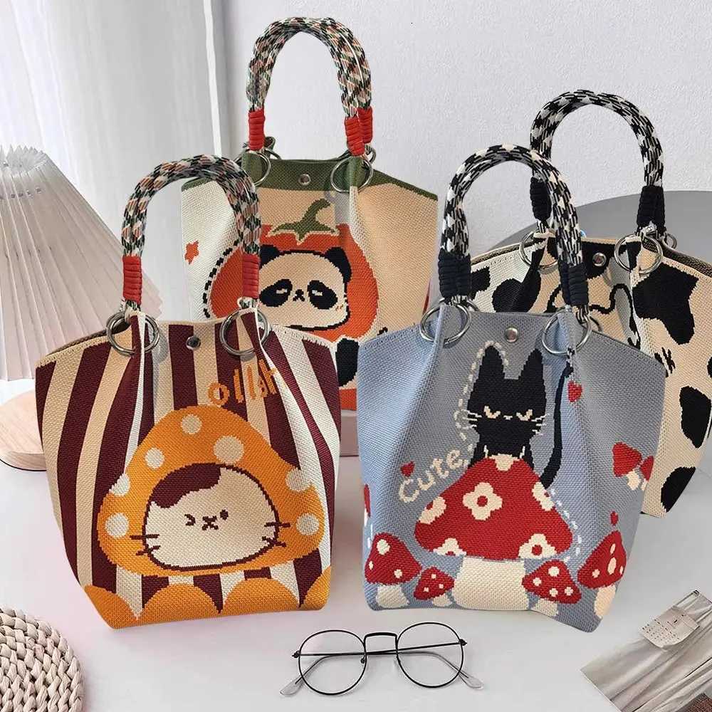 FAshion Cartoon Knitted Bucket Bag Handmade Large Capacity Wrist Bag Woven Ring Tote Bag for Women H260306