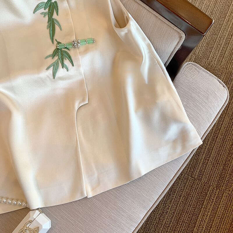 Mardi Hefxessdr New Chinese Style Leaf Heavy Embroidery Jade Bamboo Button Stand Collar Layered National Trend Retro Sleeveless Vest Waistcoat