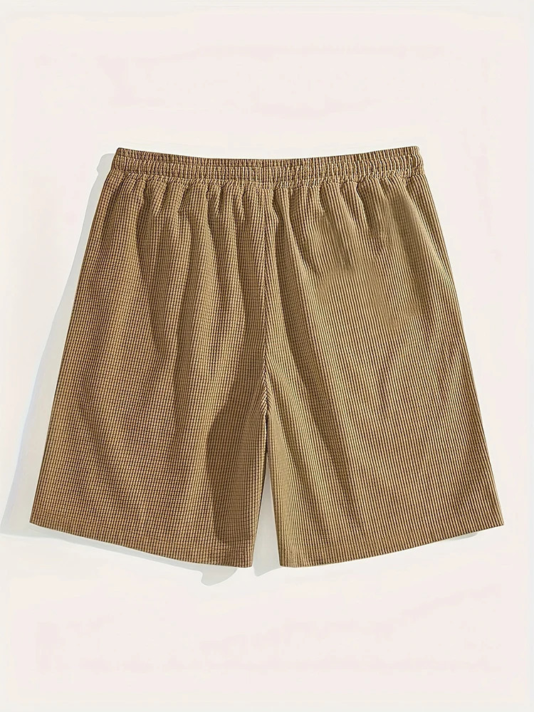 2026 Spring Summer Outdoor Casual Mens Shorts Vacation Seaside Beach Loose Bottoms Men Vintage Waffle Plaid Textured Short Pant 260306