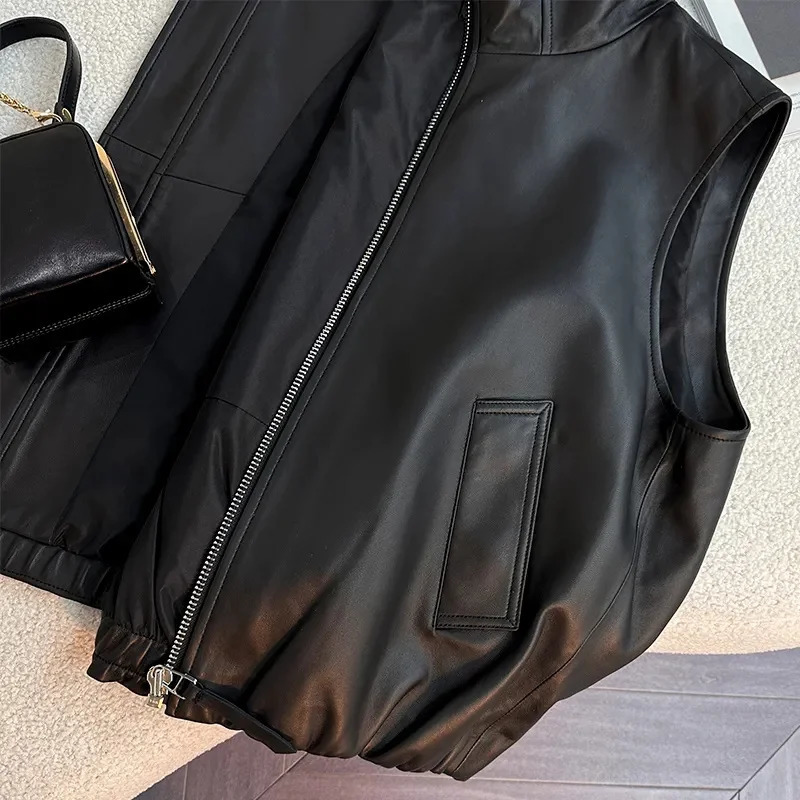 Autumn Ladies Large Size 4XL Zipper PU Leather Vest European Women Hooded Thin Waistcoat Female Short Faux Sleeveless 260306