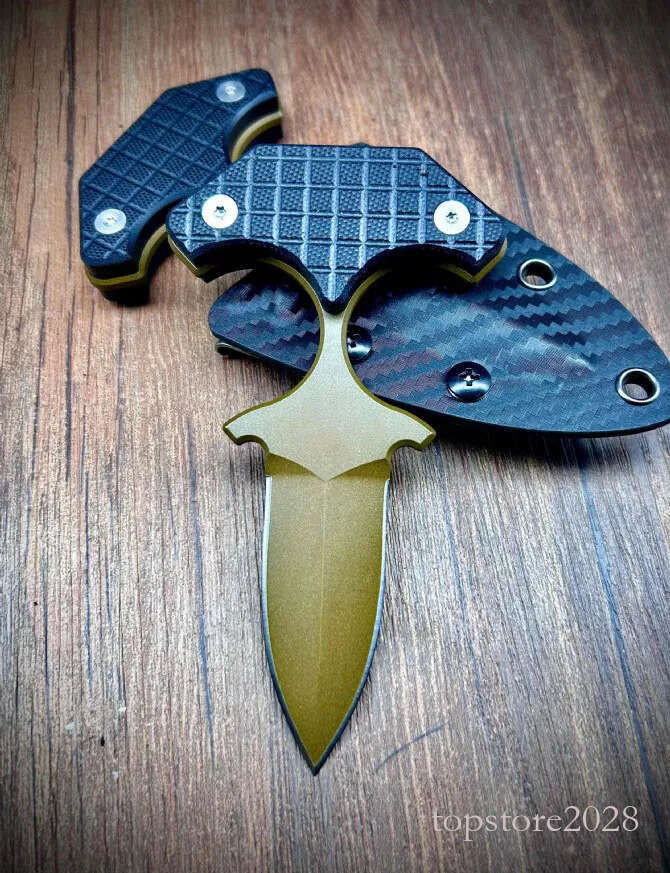 Top Quality H2616 Fixed Knife USA-10 pocket knife Titanium Coating Double Edge Blade Full Tang G10 Handle Outdoor Survival Tactical Knives with Kydex