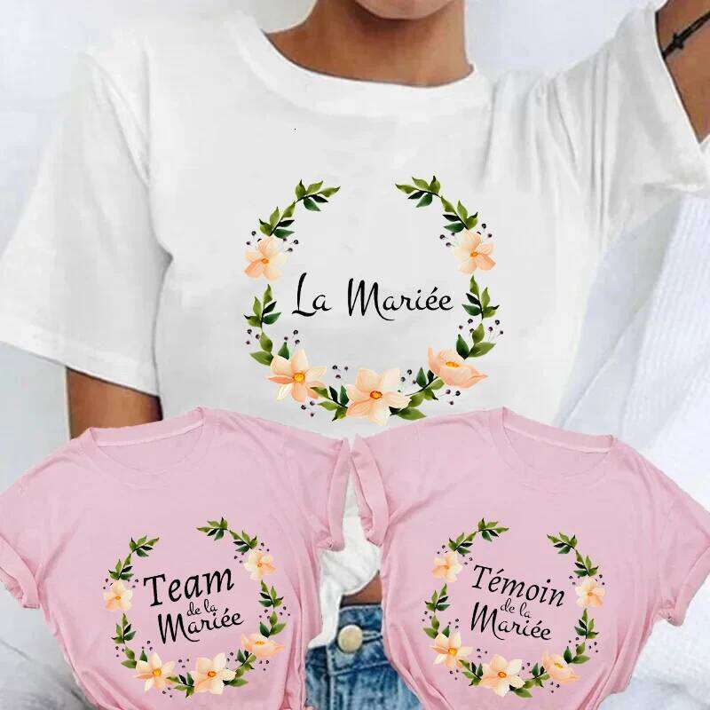 French Bridal Wedding Team T-Shirt Bachelorette Party Tops Flower Crown Graphic Tshirt Evjf Future Bride Bridesmaid Tees XJ260306 XJ260306