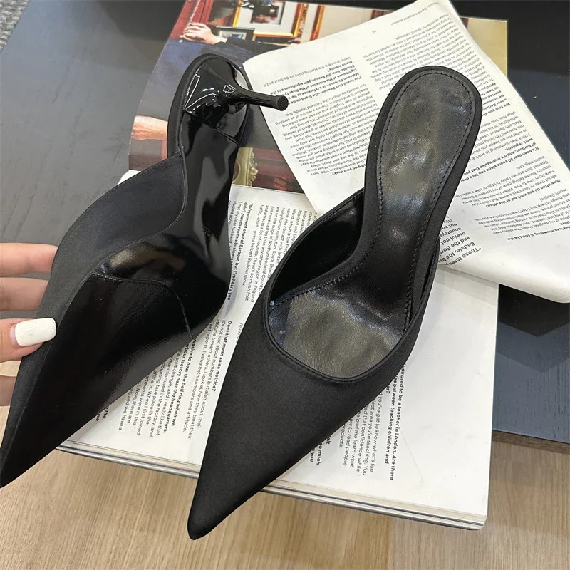 Eilyken 2026 Summer Concise Pointed Toe Women Slippers Fashion Thin Low Heels Party Pumps Mules Slide Shoes 260306