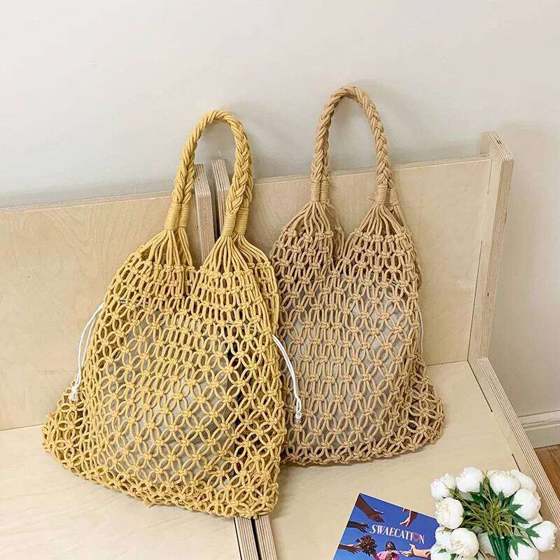 Large Summer Handmade Knitted Boho Shoulder Bag Woven Tote Beach Hollow out Women's Stylish Shopping Handbag Carrier XJ260306