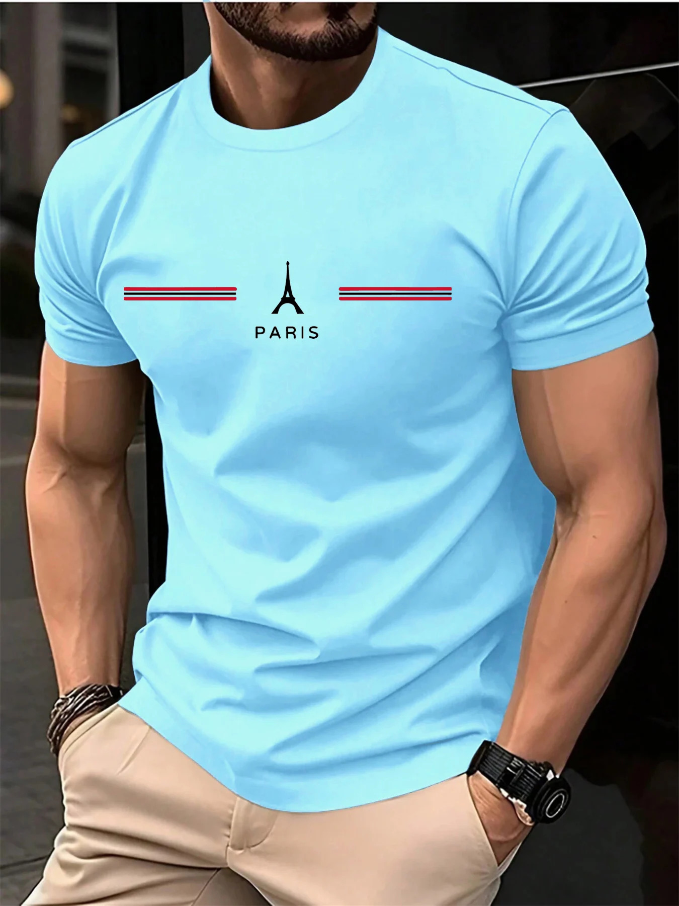 Mens 100 pure cotton summer loose oversized casual Paris letter printed sports round neck short sleeved Tshirt top 260302