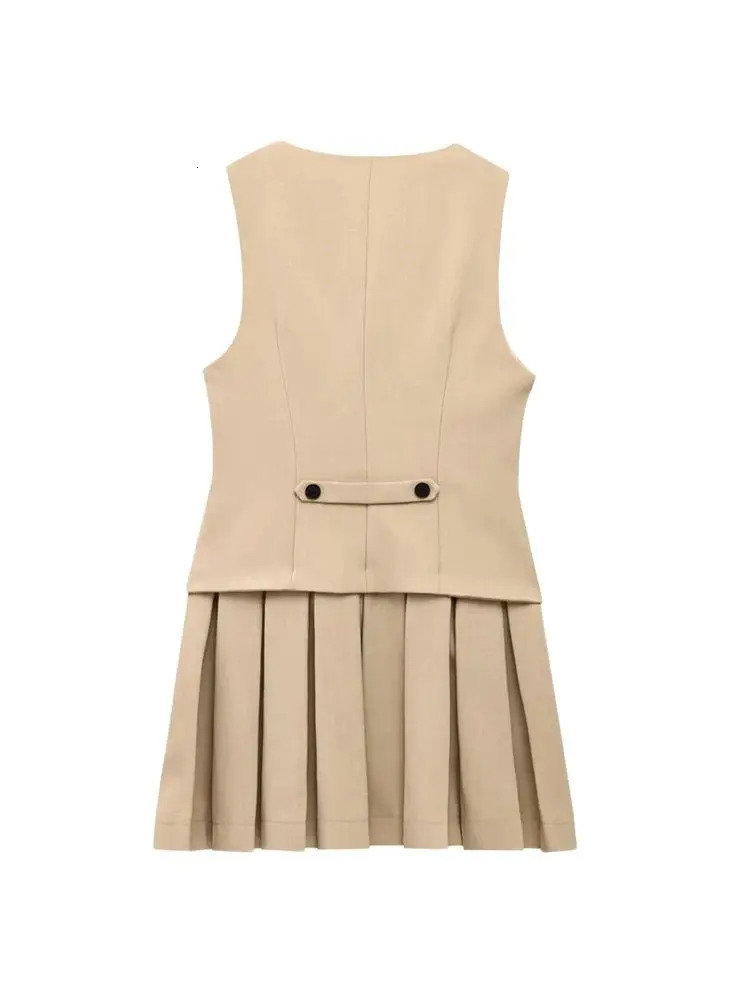Womens V-Neck Sleeveless Pleated Mini Dress Fashion Front Button Female Vestidos Mujer 260306