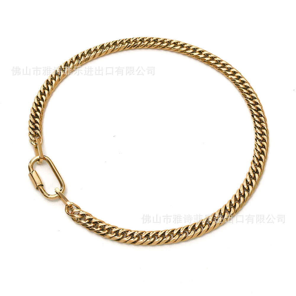 High-Quality Polished Stainless Cuban Chain Two-Tone Splicing Titanium Steel Vacuum Electroplated 18k Gold Carabiner Necklace