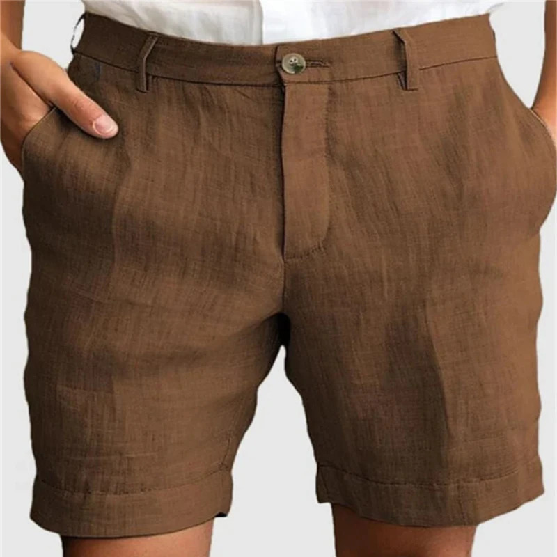 Summer Breathable Casual Linen Shorts Mens Fashionable Zipup Button Daily Leisure Loose Straight Solid Color Men 260306
