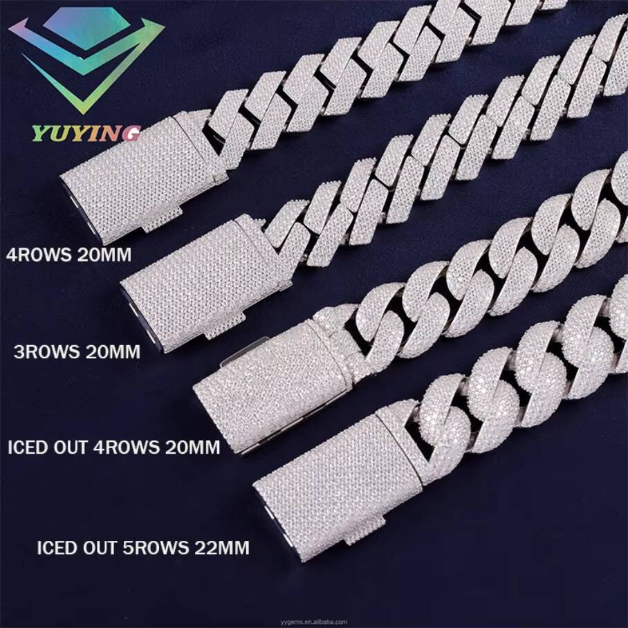 Hip Hop Iced Out 20mm 22mm Moissanite Bracelet Jewelry 925 Sterling Silver Men Bracelet VVS Moissanite Cuban Link Bracelet