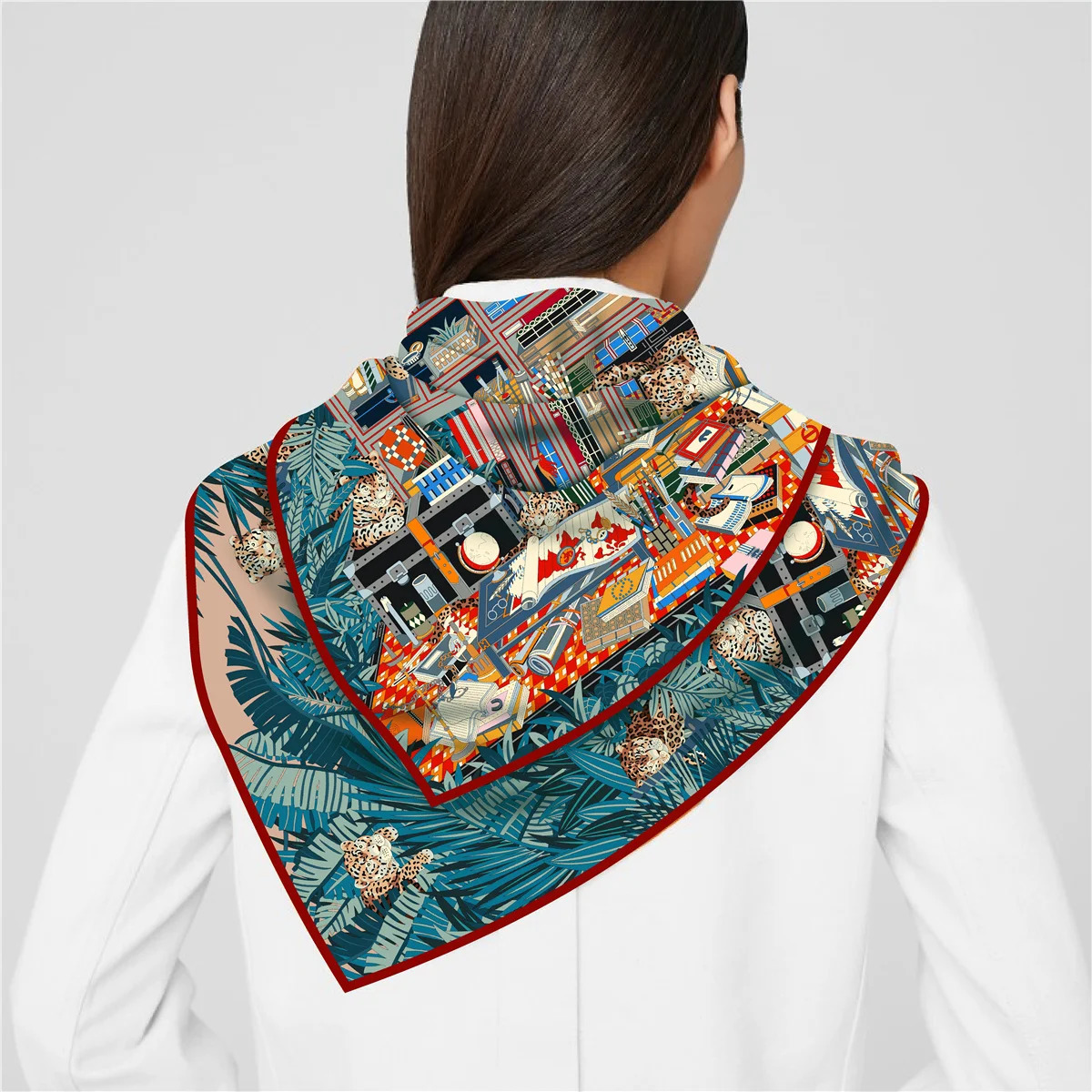 90cm Bookshelf Leopard Square Scarf Women Twill Silk Scarf Shawl Hijab Bandana Foulard Neckerchief Head Scarf 260302