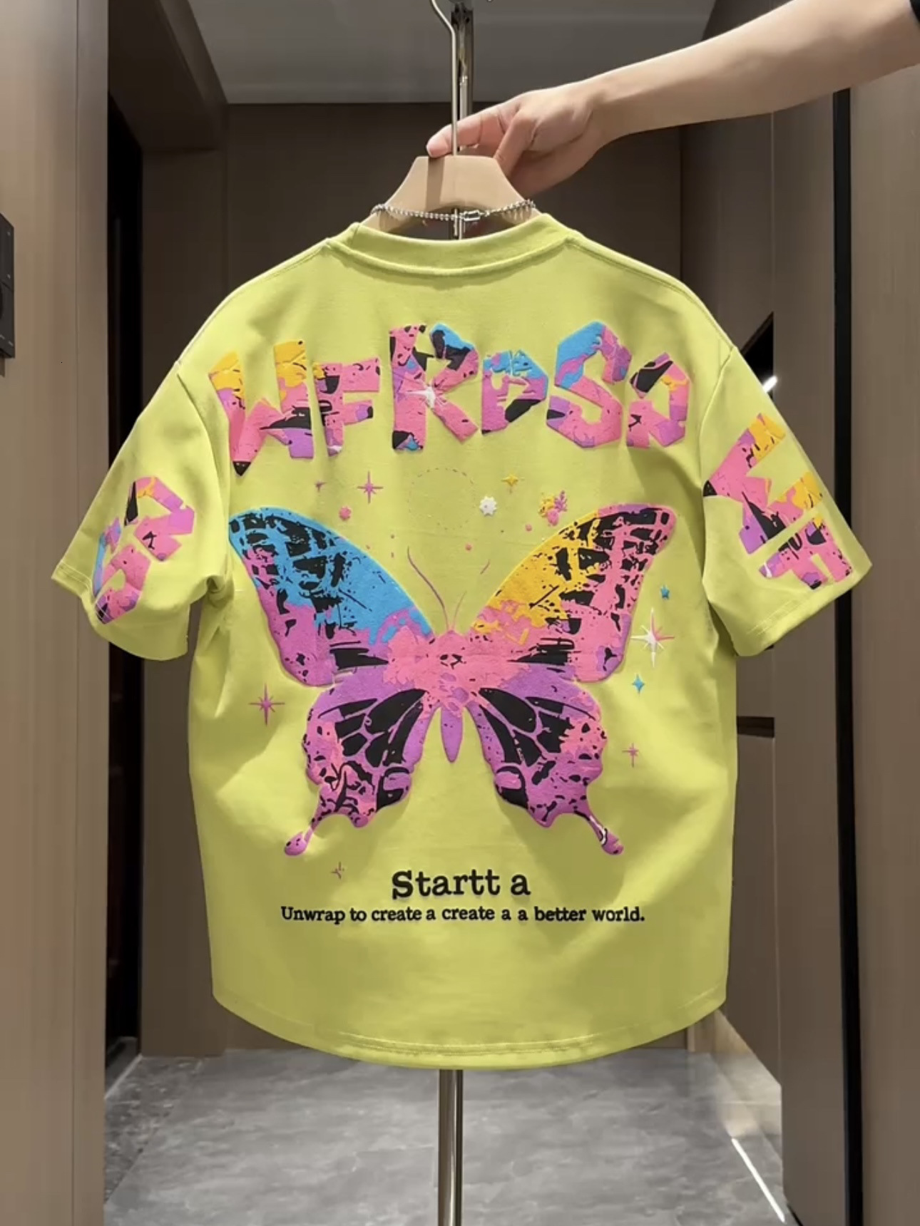 Luxury Brand Designer Clothes 2025 Summer New Men's Short Sleeve Embroidered Foam Printed Colorful Butterfly Casual Half Sleeve T-Shirt Fashion B