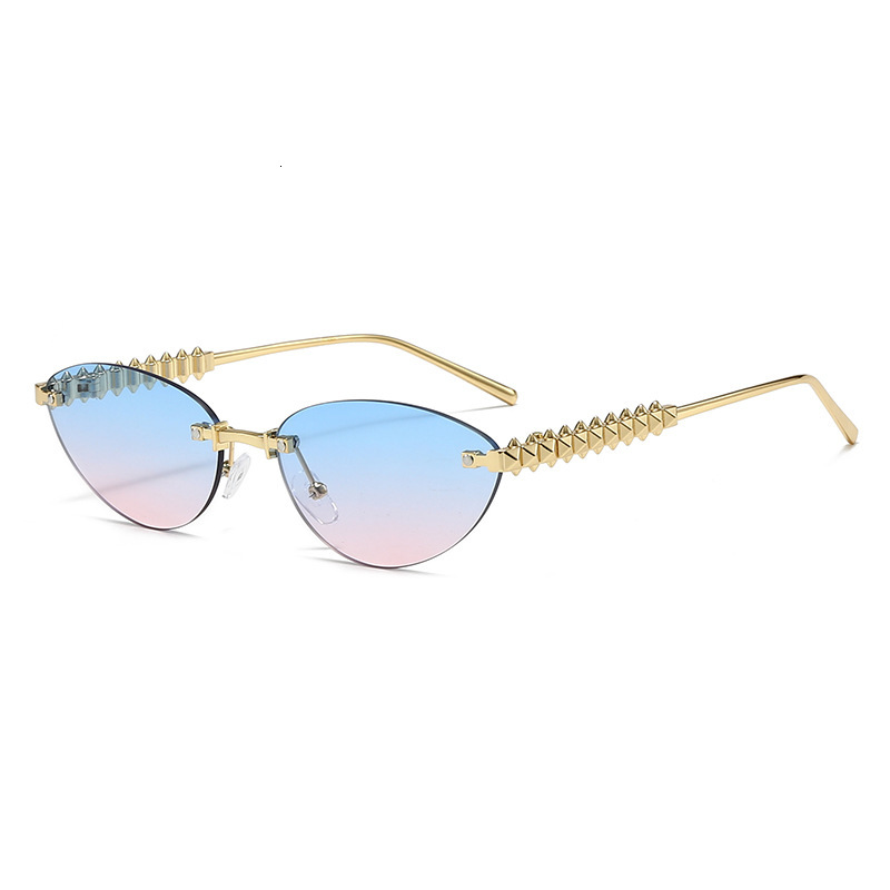 Fashion Cat-Eye Sunglasses For Men Women, Metal Rivet Legs Frameless New European And American