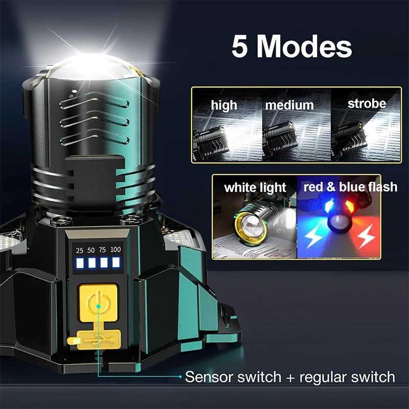 Powerful LED Headlamp Motion Sensor Headlight 18650 Rechargeable COB Head Flashlights High Power Head Lamp Fishing Headlight H26030711