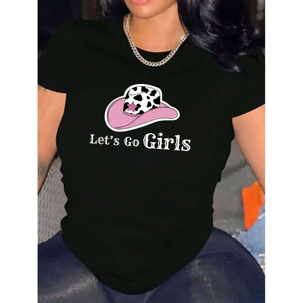 Women's Stretchy Crew Neck T-Shirt Slogan Print Casual Elastane-Blended Top for Various Occasions XJ260306