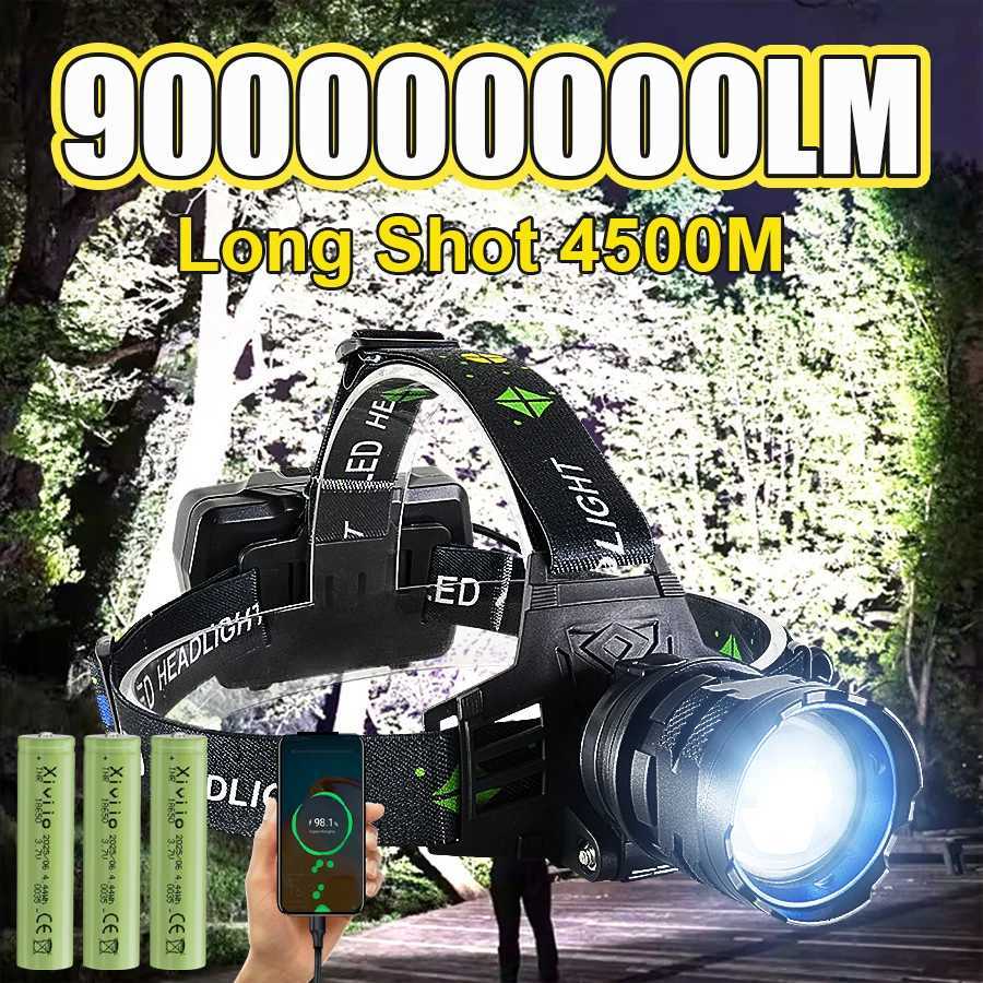 900000000LM Strong Light LED Headlight Most Powerful Long Range Head Flashlight USB Rechargeable Lamps Waterproof Work Light H260307