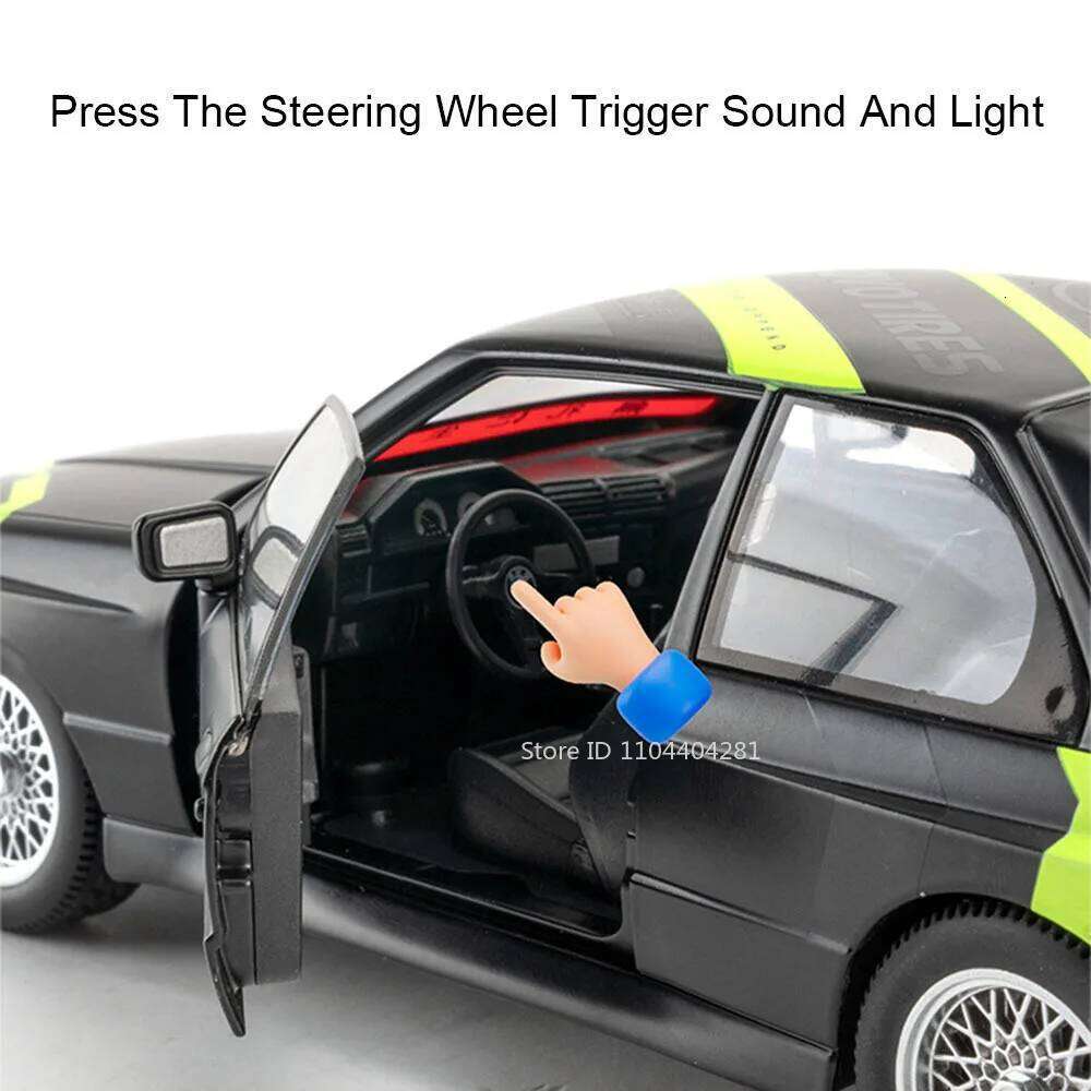 1:24 M3 M4 Model Toys Diecast Alloy Car 4 Doors Opened Sound Light Pull Back Front Wheel Steering Vehice for Boy's Birthday Gift Z260307