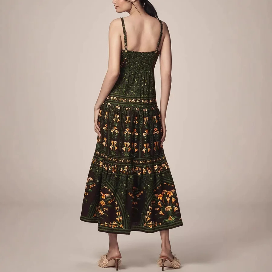 Boho Sling Long Dress Fashion Print Sleeveless Large Swing Party Evening Dresses Casual Retro Holiday Robe Womens Clothes 260306