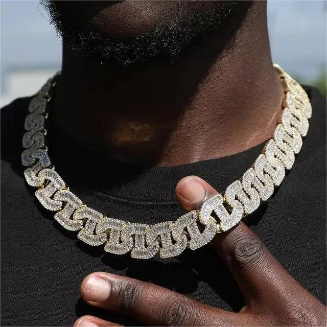 Hip Hop Moissanite Chain Cuban Link Custom Figarucci Charm Necklace 925 Silver Moissanite Cuban Chain