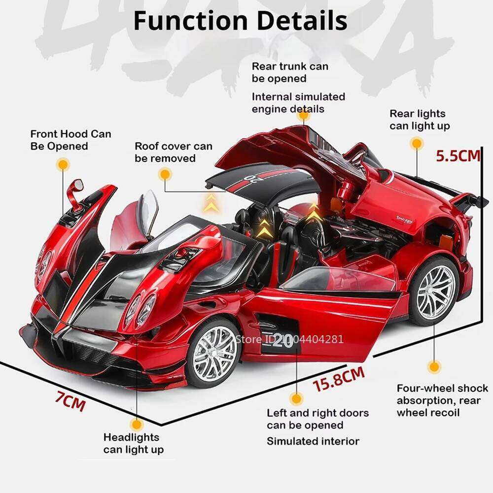 1:32 Pagani Huayra BC Zonda R Miniature Sports Car Alloy Diecast Model Toys Sound Light Pull Back Doors Opened Vehice Boys Gifts Z260306