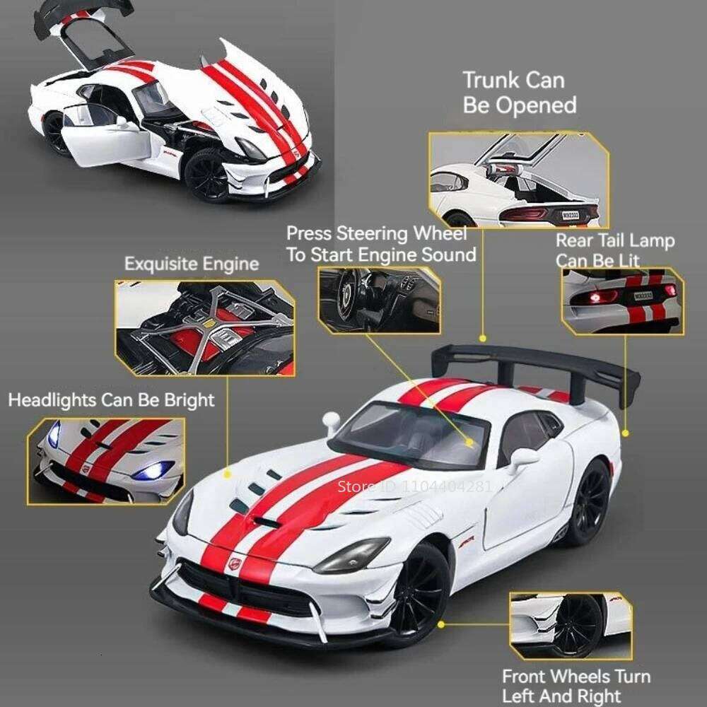 1:24 Viper Charger Diecast Exquisite Model Alloy Car Toys Sound Light Pull Back Doors Opened Sport Cars Birthday Present for Boy Z260306