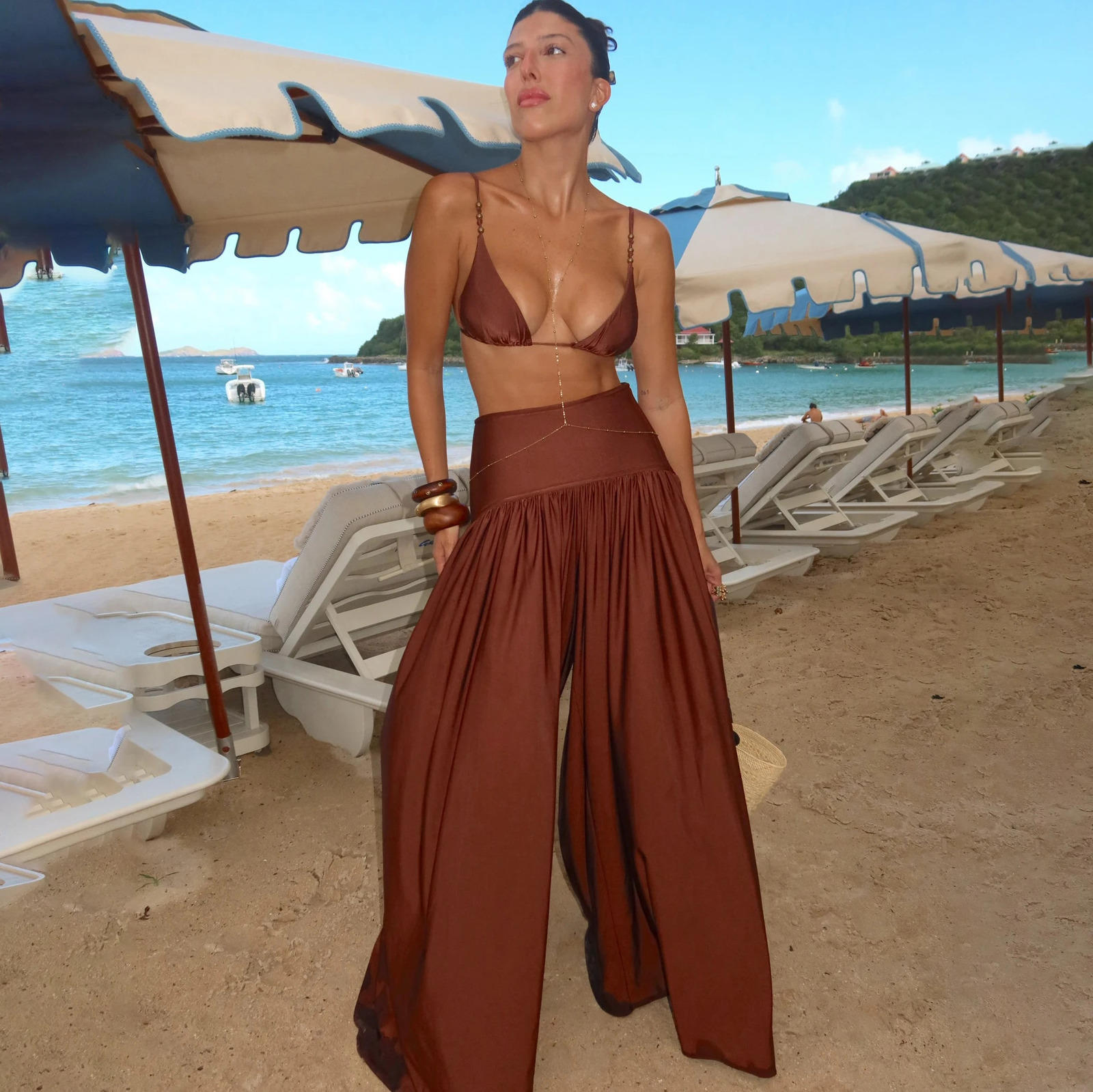 2026 Solid 3 Pieces Bikinis Sets With Mesh Pants Push Up Beachwear Sexy Womens Swimsuit Coverups Strappy Beach Wear 260306