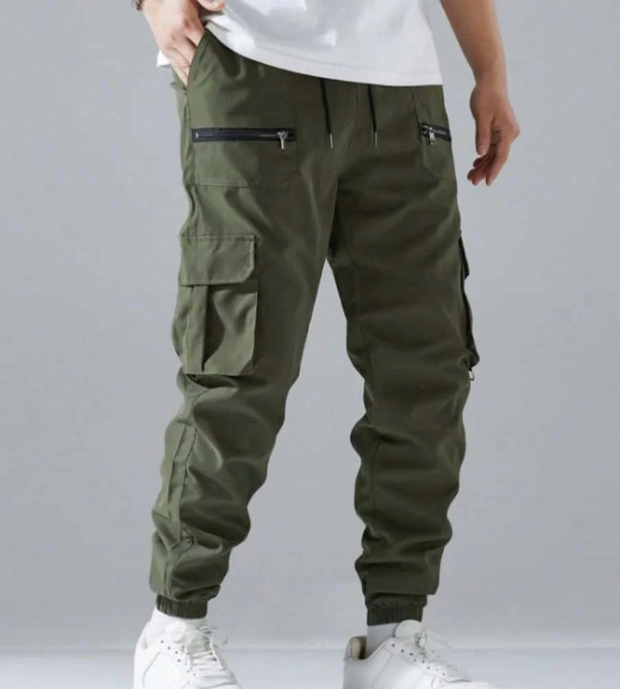 Zipper Men Flap Pocket Side Drawstring Waist Mens Cargo Pants Men Baggy Khaki Trousers Men Thin Cargo Pants Back To School 260305