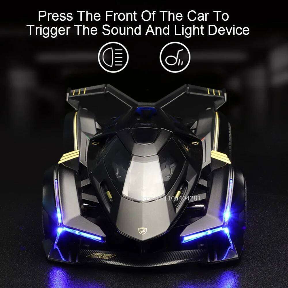 1:22 Lambo V12 GT Veneno Alloy Sports Car Diecast Model Toys with Sound Light Pull Back Doors Opened Metal Vehices Birthday Gift Z260306