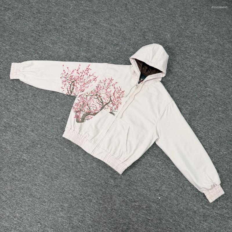 Men's Jackets 25ss Derschutze Jacket High Quality Men Women Street Fashion Casual Style Pink Blossoms Embroidery Zipper Coat