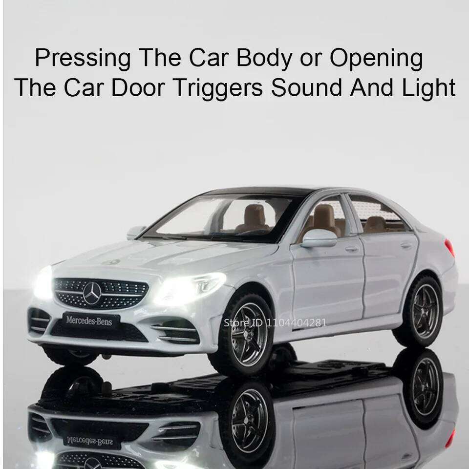 1:32 C260L E300L Alloy Diecast Model Toy Car 6 Doors Opened Sound Light Pull Back Rubber Tires Miniature Vehice for Kids Present Z260306