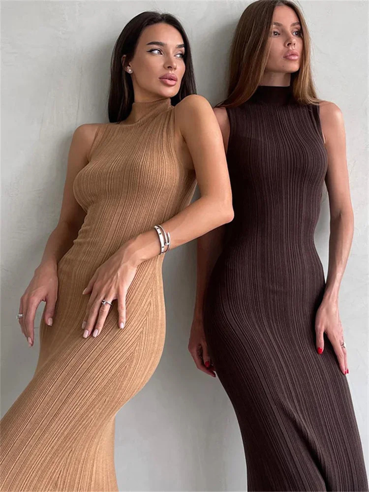 Tossy Sleeveless Knitwear Turtleneck Long Dress Female Slim Elegant Fashion Autumn Ribbed Knit Dress For Women Maxi Dress 260306