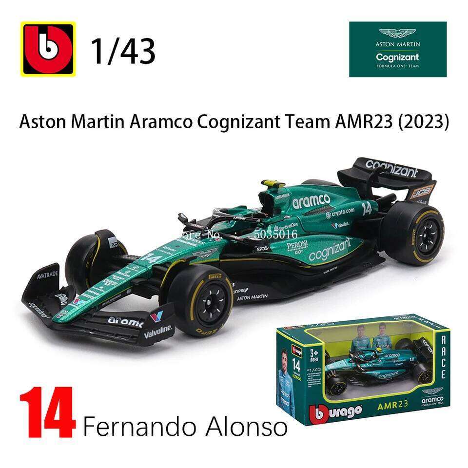 Bburago 1:43 2023 F1 Aston Martin 14# Fernando Alonso 18# Lance Strulovitch Alloy Luxury Die Casting Car Model Toy Series Z260306