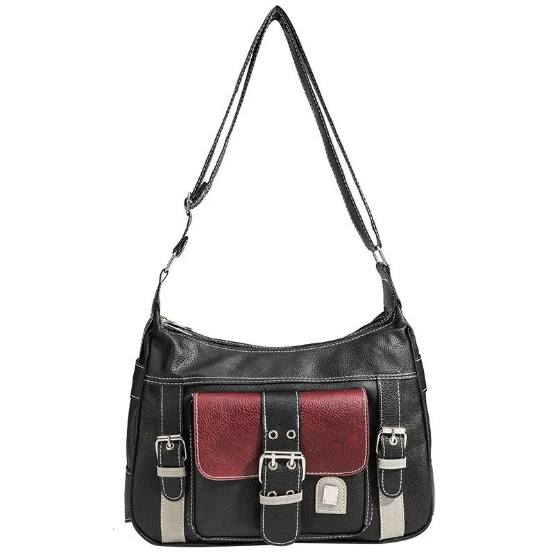 Y2K Vintage Crossbody Bag Womens Tote High Quality PU Leather Shoulder Bag Hip Hop Messenger Bag Female Large Handbag Commuter 260303