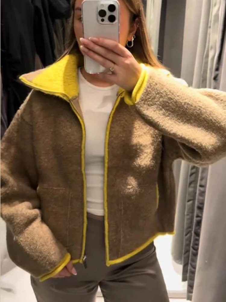 2026 Spring Contrast Knitted Cardigan Jackets For Women Elegant Long Sleeve Pockets Zipper Sweater Street Lady Chic Outwear 260305