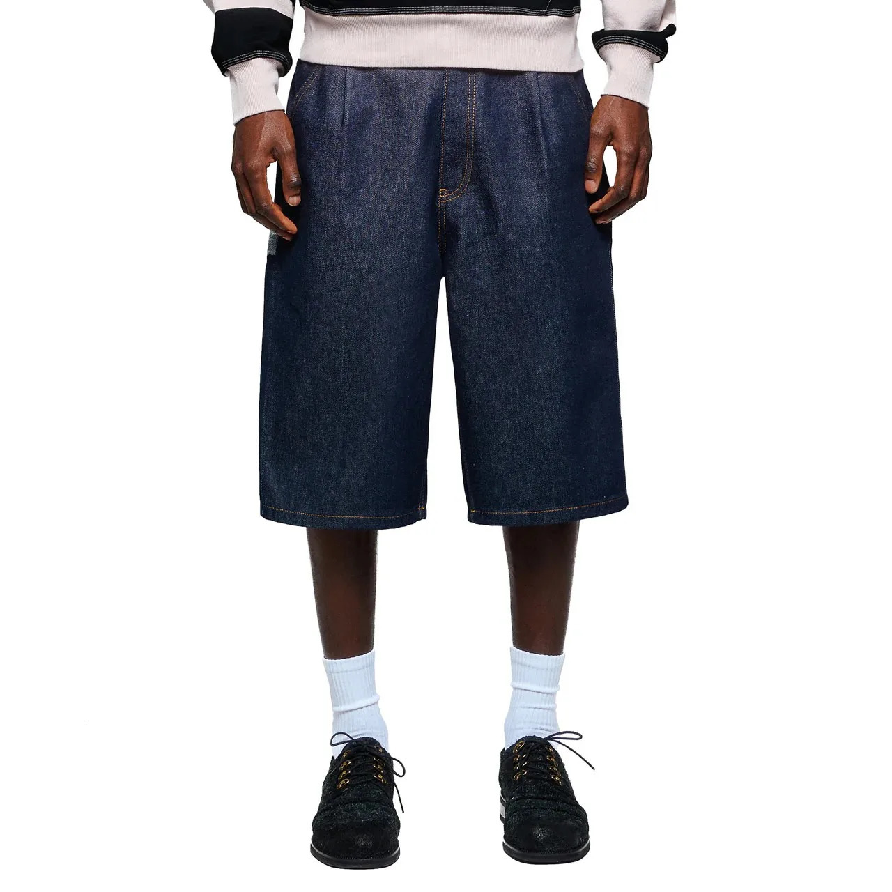 On Air Shorts Men Casual Baggy Jeans Short Y2k Retro Blue Pocket Embroidery Wide Leg Denim Jorts Hip Hop Skateboard Streetwear 260306
