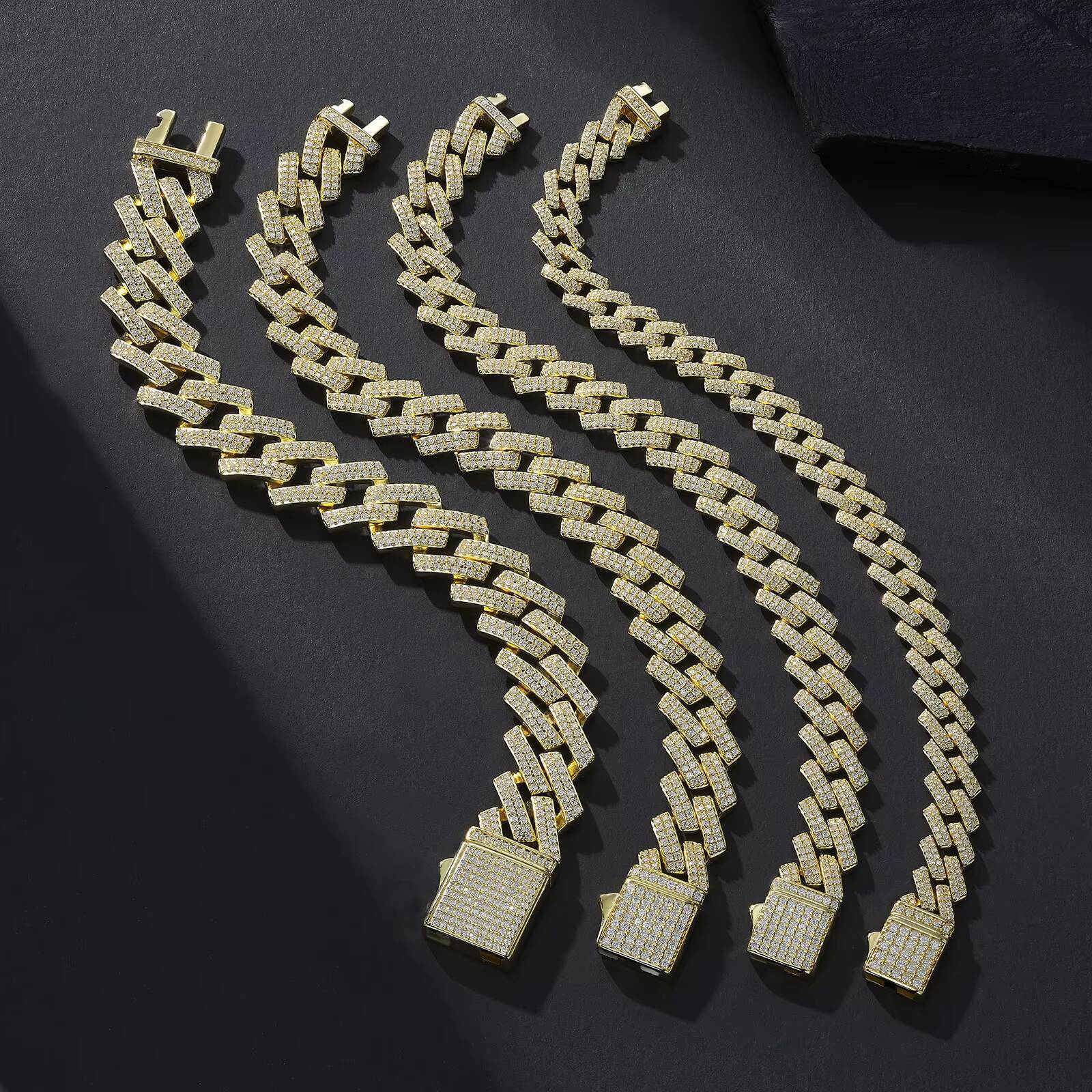 Moissanite Iced Out Gold Plated Cuban Link Luxury High End Fine Jewelry Custom Design Hip Hop Style Bracelet
