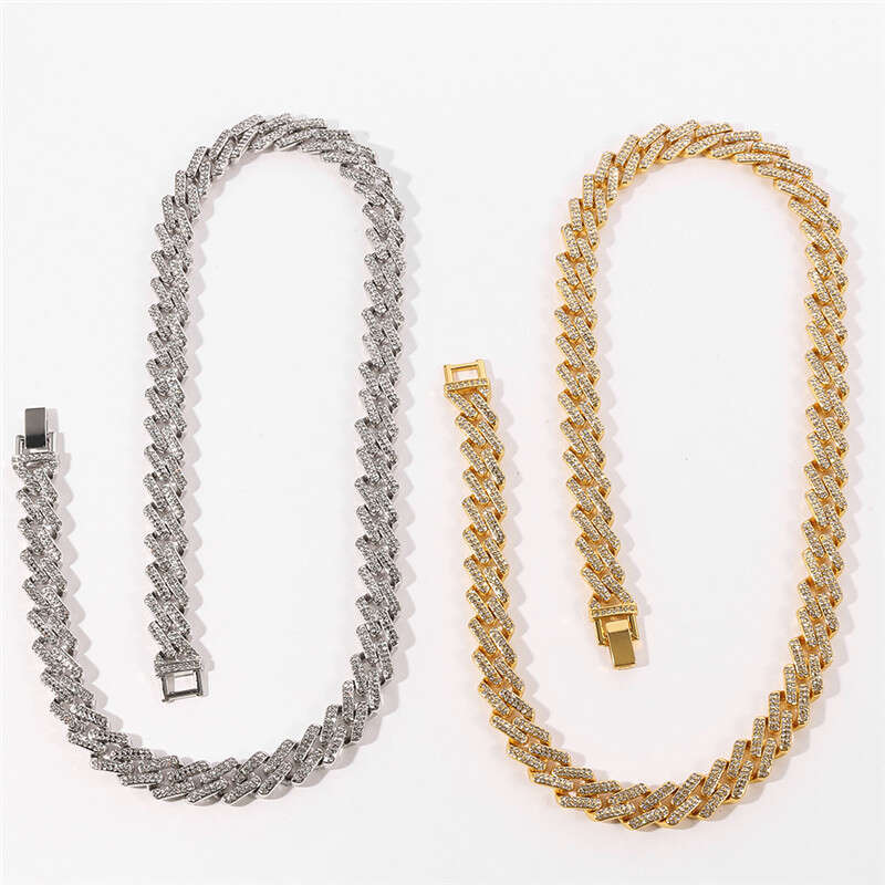 New full-diamond rhinestone Cuban chain high-quality design alloy necklace hip-hop party accessory