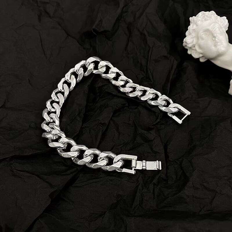 High-quality European American faceted men's bracelet, stainless Cuban chain, polished titanium steel necklace and bracelet