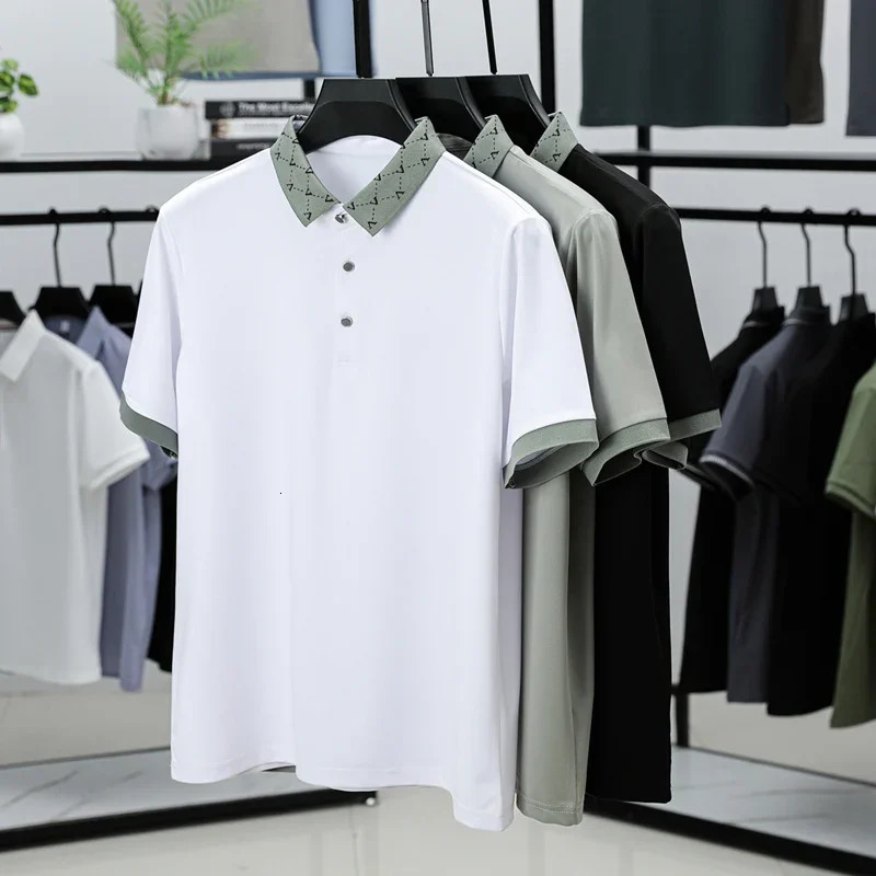 BROWON Summer Polo Shirt Men Short Sleeved Mulberry Silk Solid Color Button Social Dress Polo Tops Tees for Man 260305