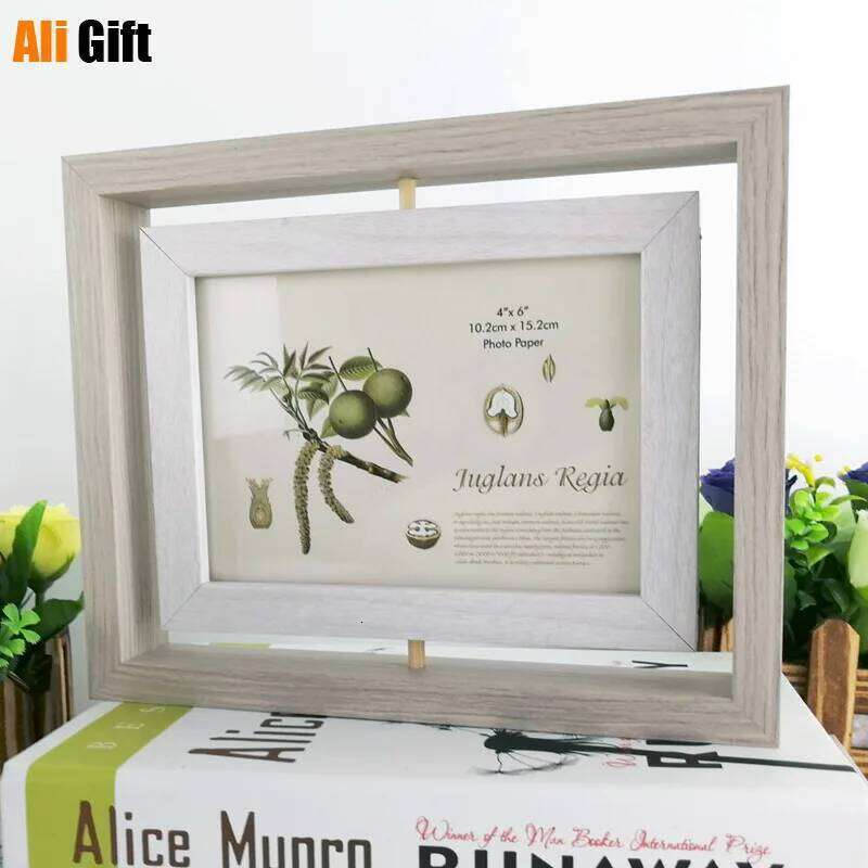 7 inch Rotating Frame Wooden Frames, Wall Photo Frame, Nordic Display, Living Room Poster, Picture Holder Decor H260306