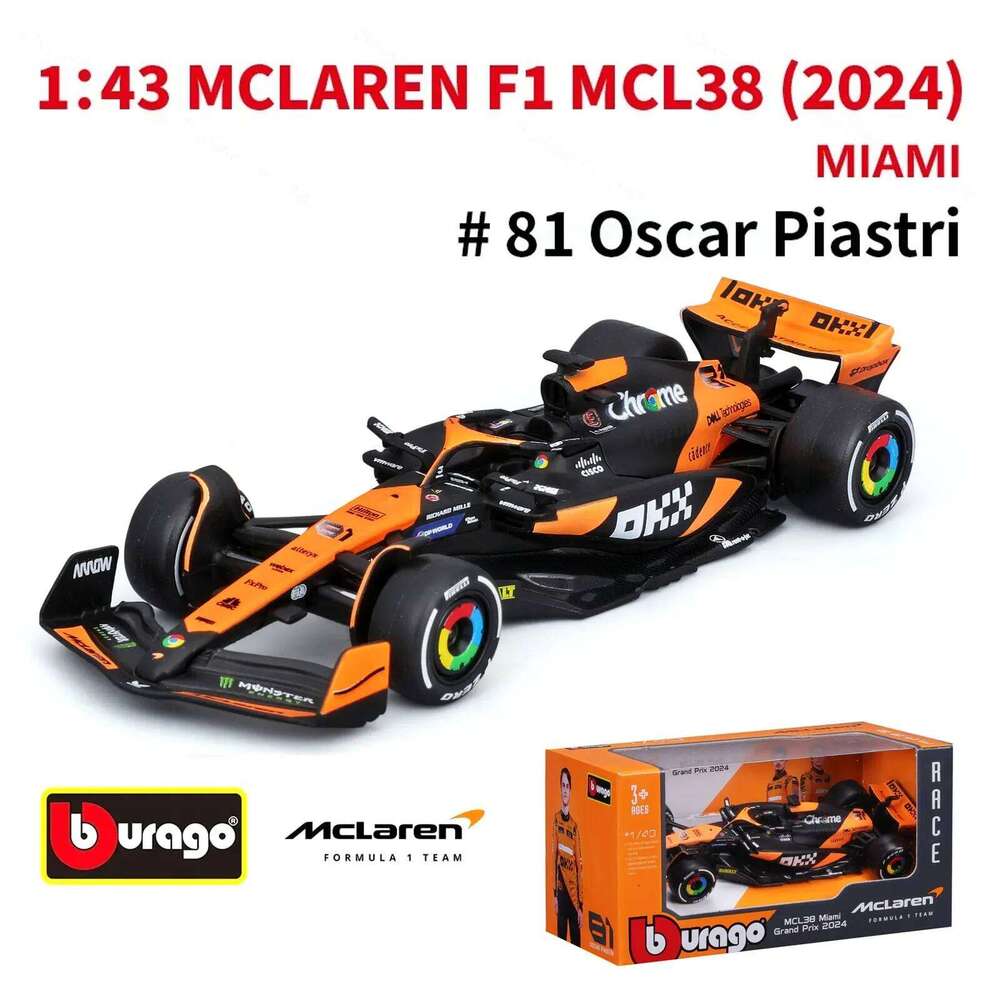 Bburago 1:43 2024 Mclaren MCL38 Miami Monaco F1 Formula Car Die Cast Vehicles Collectible Model Racing Toys Z260306