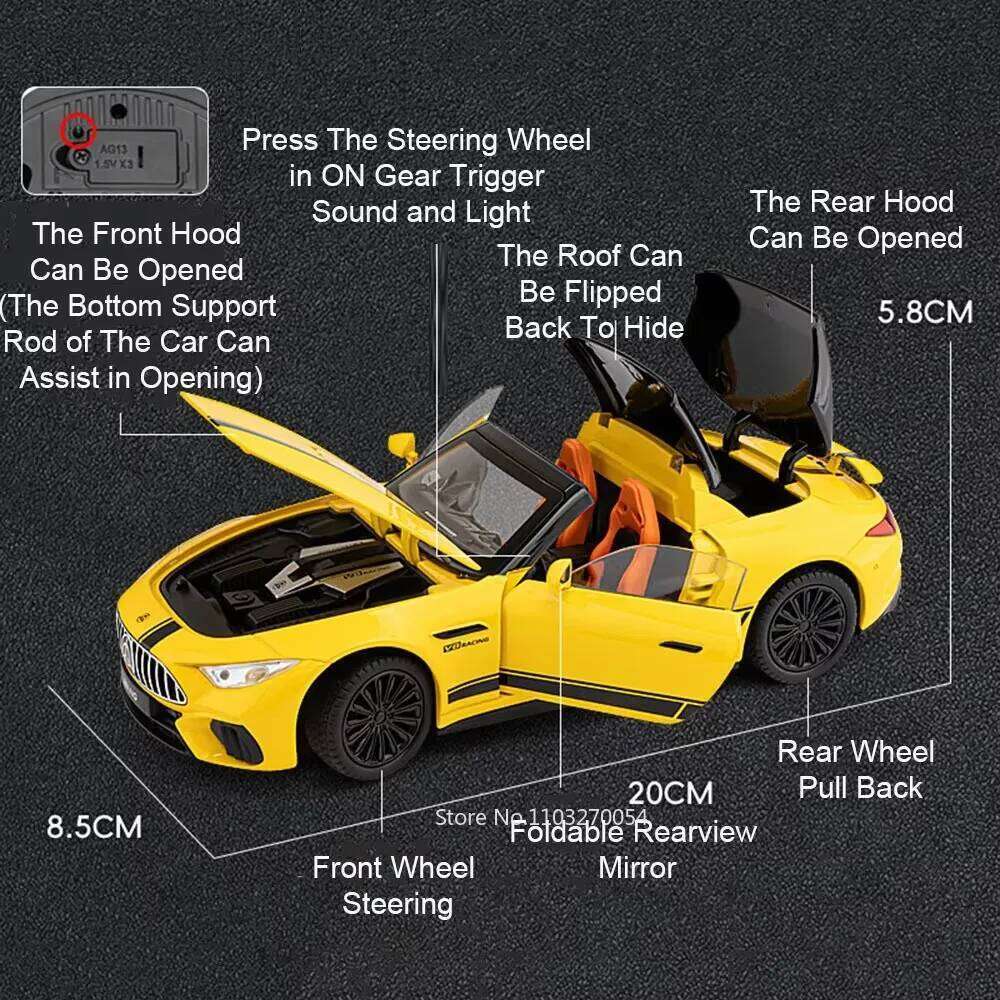 1:22 HiPhi X Alloy SL63 Diecast Model Toys Car Doors Opened Sound Light Pull Back Miniature Vehices for Children's Holiday Gifts Z260306