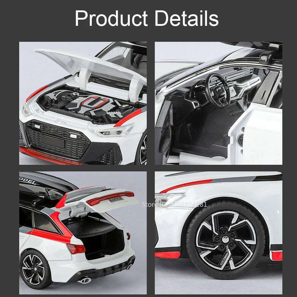 1:32 RS6 R8 V10 Plus Miniature Car Alloy Diecast Model Toy 6 Doors Opened Sound Light Pull Back Vehice Models Kid Christmas Gift Z260306