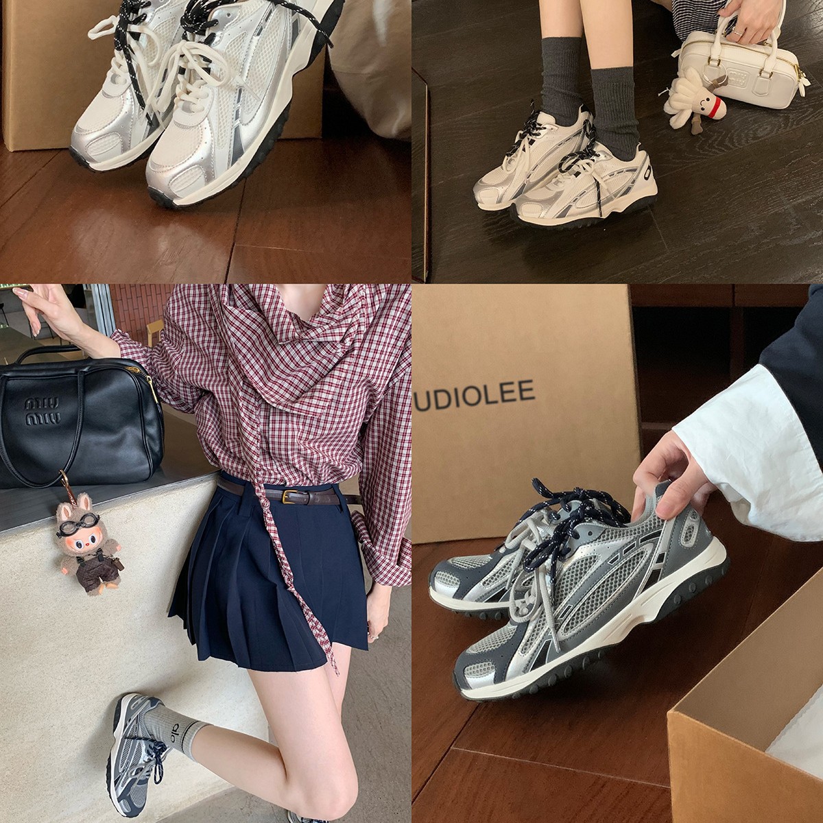 luxury Fashion shoes 2026 Premium Retro Mesh & Suede Trainers, Y2K Style Casual Sneakers with Contrast Laces & Chunky Sole 35-40